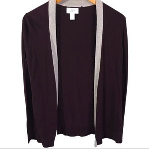 Ann Taylor LOFT Women’s Burgundy and Metallic Silver Trim Open Front Cardigan S